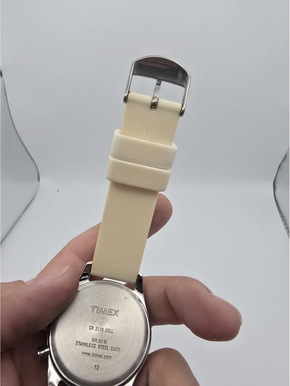 Timex Indiglo Quartz Analog Chronograph Date Tachymeter White Strap 50m
